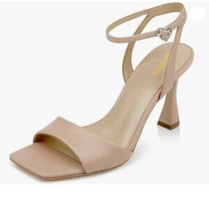 Zszszsu Women Open Square Toe Heeled Sandals Mid Kitten Heels Ankle Strap Buckle